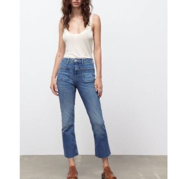 Zara Denim - Zara Women's The Sailor Cropped Flare Mid Rise Jeans Size 12 Medium Blue
